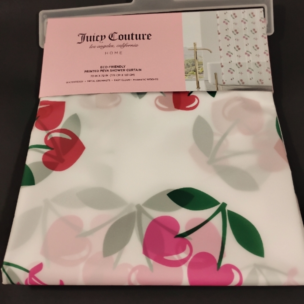Juicy Couture Cherry Hearts Eco Friendly Printed Peva Shower Curtain